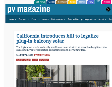 California introduces bill : Senate Bill 868 for Plug & Play Solar