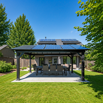 Solar Gazebo | Solar Pergola (5KW to 20KW) made with Architectural Black Steel & Black Mono-crystalline Solar Panels